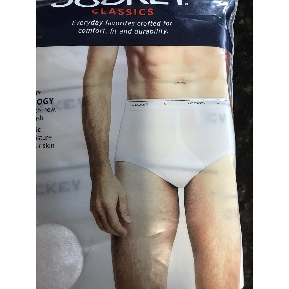 NEW 3 Pair Jockey Men's Classic Full Rise Briefs Underwear Size‎ 42 White Cotton